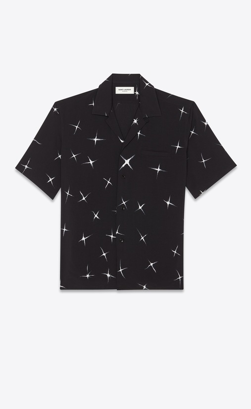 SAINT LAURENT カジュアルシャツ メンズ シャープカラー シャツ(ブラック/ビスコース、シューティングスター プリント) a_V4